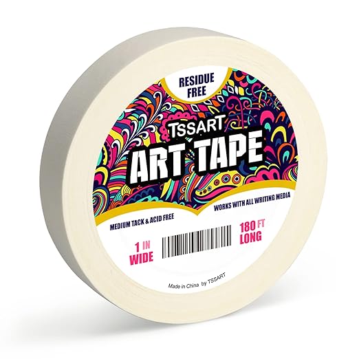 White Art Tape Medium Tack - Masking Artists Tape for Drafting Art Watercolor Painting Canvas Framing - Acid Free 1inch Wide 180FT Long