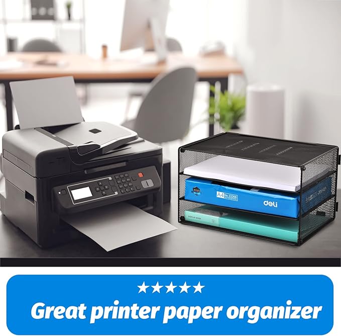 EASEPRES Paper Organizer Tray, 3 Tier Mesh Desk File Organizer Letter Sorter Holder for Home Office, Black