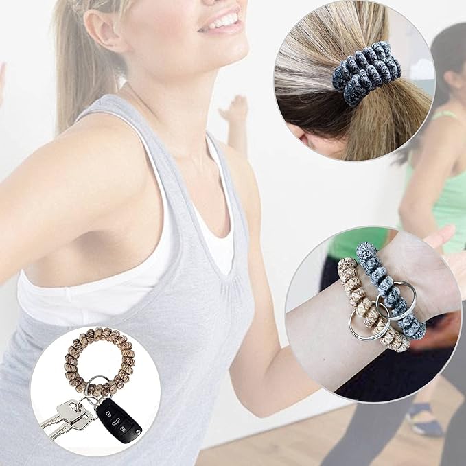 BIHRTC Pack of 6 Keychain Bracelet key Holder Wristlet Wrist Key Chain Spring Wristband Flexible Spiral Wrist Coil Spring Key Chain Stretchable Spiral Key Rings for Gym Pool ID Badge Sports