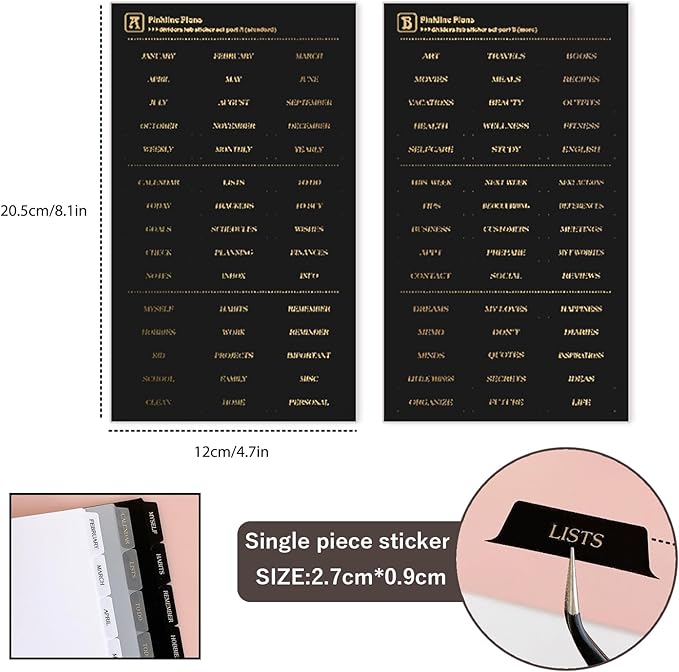 DY.2ten Black Binder Dividers for 6-Holes Ring Binder, 1/7 Cut Tabs, A5 Size, Sturdy Plastic Dividers with 7 Tabs for School Office Home, 2 Sets, 14 Dividers, 2 Tab Stickers.