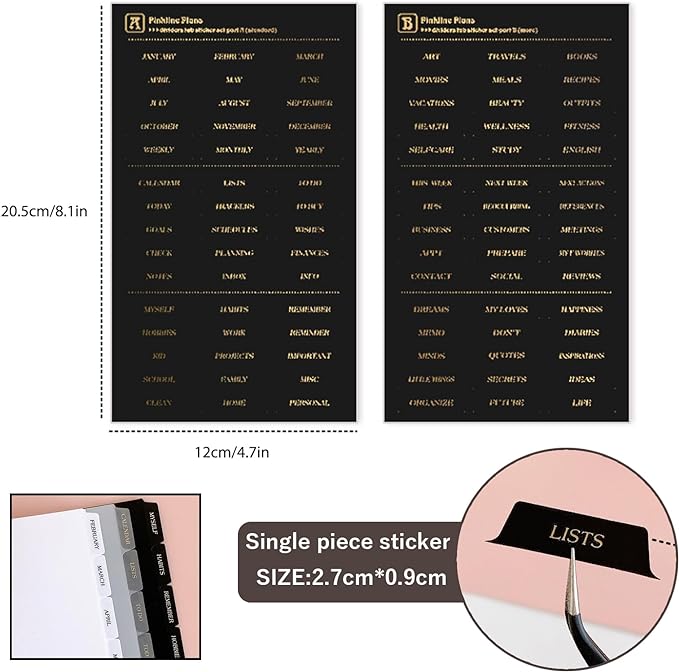 DY.2ten Black Dividers for 6 Ring Binder, 6-Tab Sturdy Plastic Dividers, A6 Index Divider, 6 Hole Binder Dividers, Insertable Notebook Planner Tab Dividers for Binders