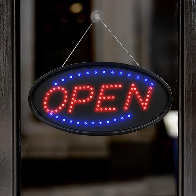 LED Open Sign for Business, Neon Open Sign with High Brightness Flashing Electronic Billboard, Lighted Open Sign with Two Flashing Modes for Walls, Window, Bar, Hotel,Shop (19"x10")