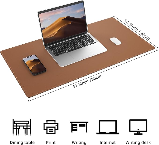 AFIING Dual-Sided Desk Pad, Natural Cork & PU Leather, Desk Mat Protector Non-Slip, Waterproof, Easy Clean,Large Mouse mats for Office and Home Work(Brown, 31.5"x17")