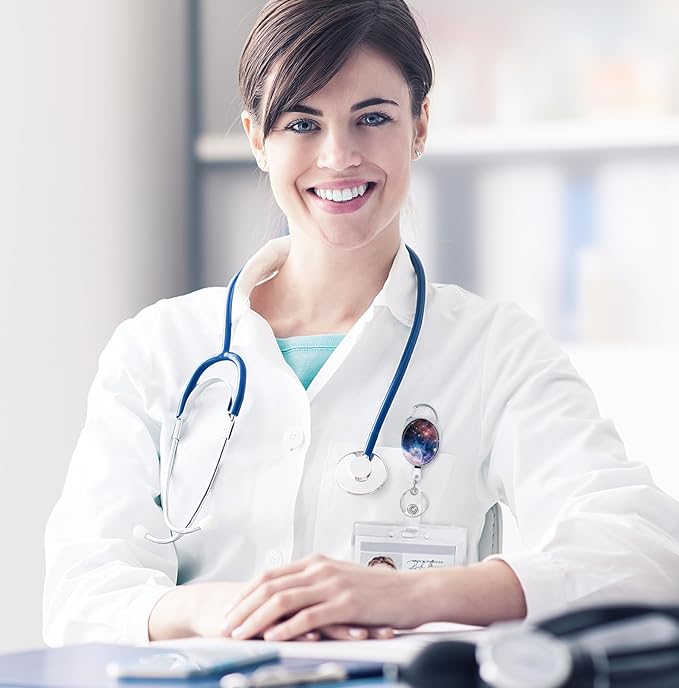 Badge Reels Retractable，Double Sided Color Print Pattern Retractable Badge Holders，with Retractable Keychain, Badge Clip and Key Ring，Durable Nylon Retractable Rope，Starry Sky