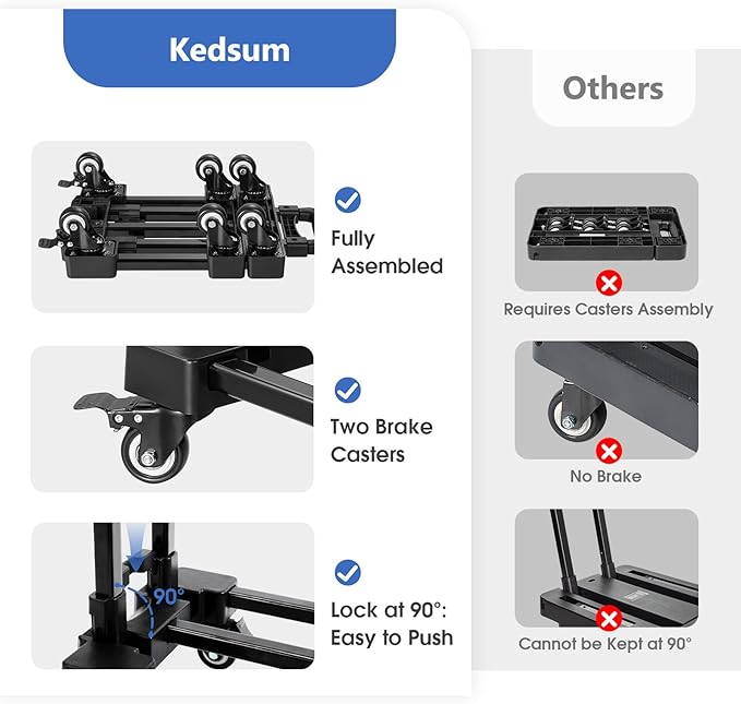 KEDSUM 90&150° Folding Hand Truck, 500lbs Heavy Duty Dolly Cart, Portable Luggage Cart with 6 Solid Construction Wheels, Collapsible Foldable Hand Cart for Shopping, Travel, Moving and Office Use