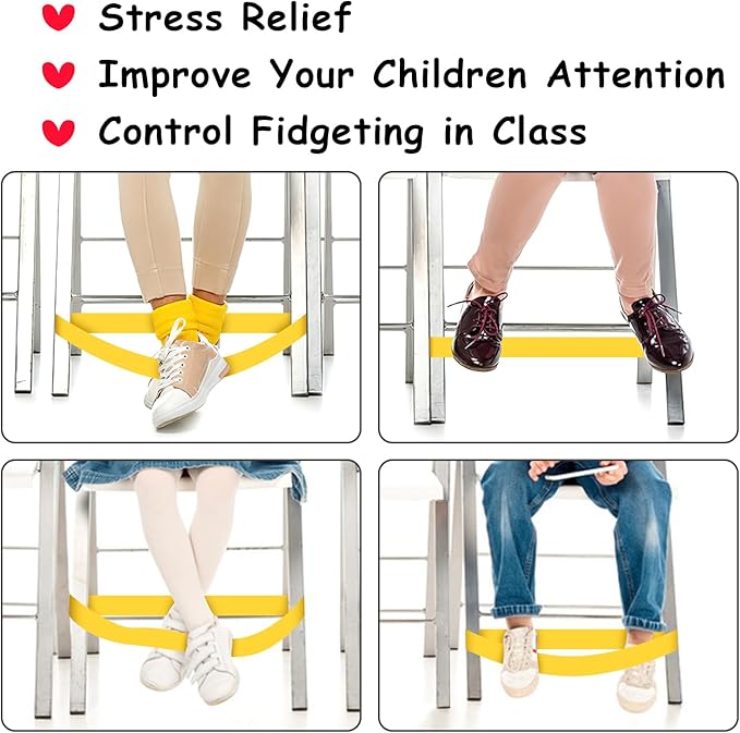 20 Pack Chair Bands for Kids with Fidgety Feet, ADHD Tools for Kids, ROOKEA Sensory Room Must Haves for Adhd Kids Fidget Chair Bands Autism Classroom Must Haves ADHD Tools for Classroom Home Chairs