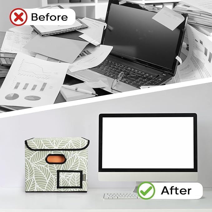 BALEINE File Organizer Box with Lid, Collapsible File Folder Organizer with Plastic Slide, Hanging File Folder Box for Office Document Storage (1 Pack, Antique Foliage)