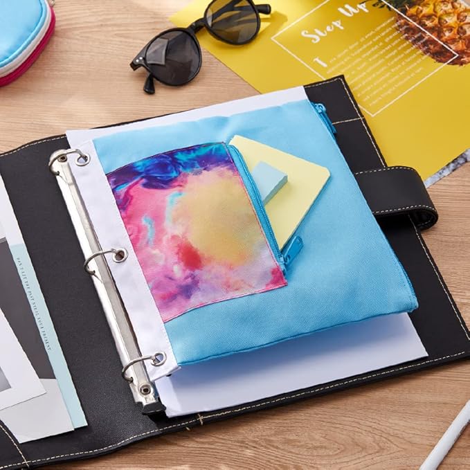 It's Academic Pencil Pouch for 3-Ring Binder, 2-Pockets with Zipper, for School Supplies, Large & Mini Pouch, Palm Tree & Watercolor Design, 2-Pack