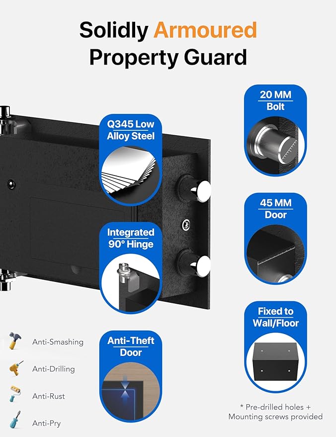 FORFEND Smart Home Safe | WiFi Safe Box App Lock/Alarm | Voice Command, Kidnap Alarm, Tamper Detect, Frozen Mode, Sub Account| Digital Safe Anti Theft