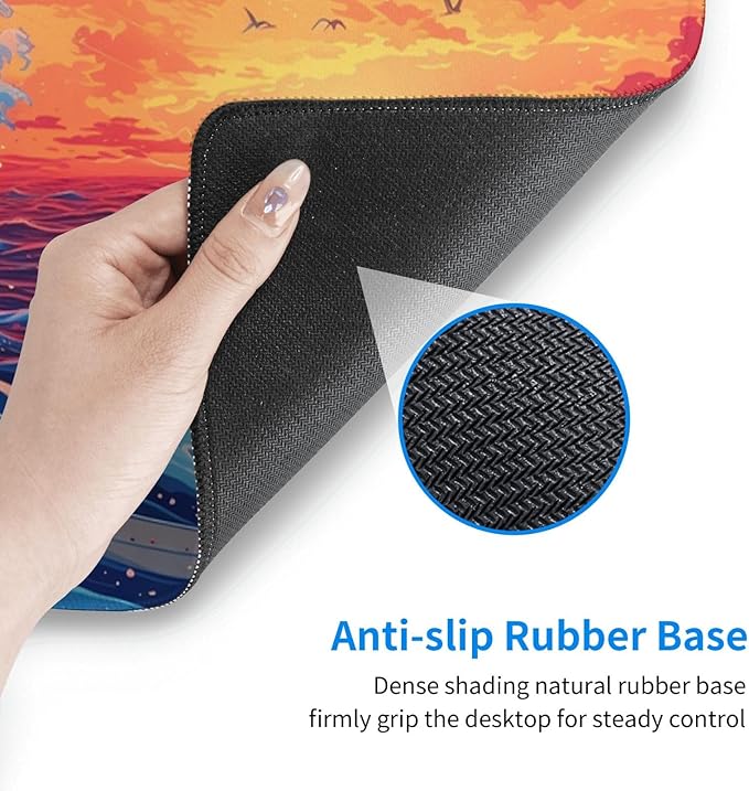 Gaming Mouse Pad Desk Pad,Extended Big Mouse Pad,31.5x11.8 Inch Long Computer Keyboard Mouse Mat Mousepad with 3mm Non-Slip Base and Stitched Edge for Gaming and Office… (Sunset Wave)
