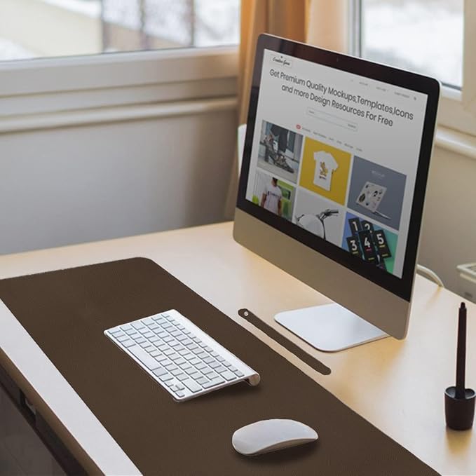 ‎Boutilon Leather Desk Pad 35"x 17" Non-Slip Mouse Pad,Office Desk Mat,Waterprooft PU Leather Desk Blotter,Desk Pad Protector,Desk Writing Pad for Home Office Decor (L-Coffee,35"x 17")