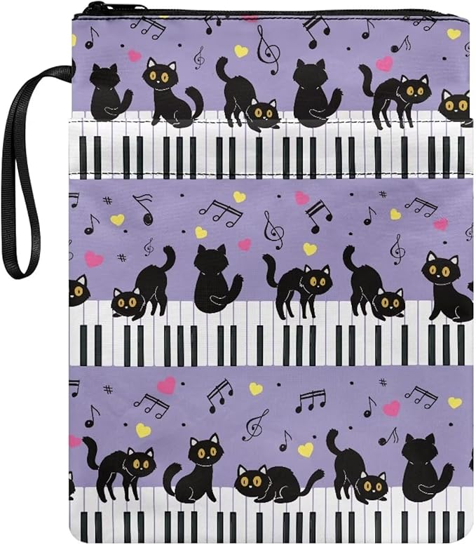 COEQINE Book Sleeve Pouch Purple Cats Piano Keychain Pattern Book Covers for Hardcover Paperbacks Purple Floral Book Cover Book Clothing