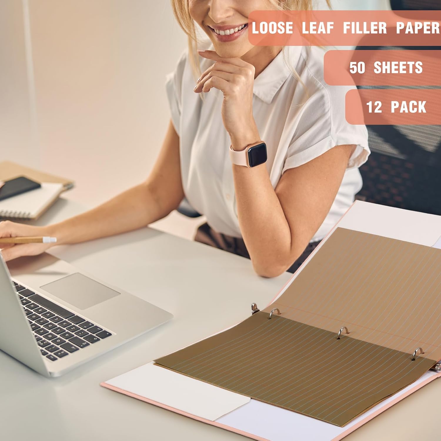 PerKoop 12 Pack 600 Sheets Colored Lined Paper Bulk Wide Ruled 8 x 10.5 Inches, Pastel Loose Leaf Notebook Paper 3 Hole Punched Filler for Back School Classroom Supplies(Cute Color)