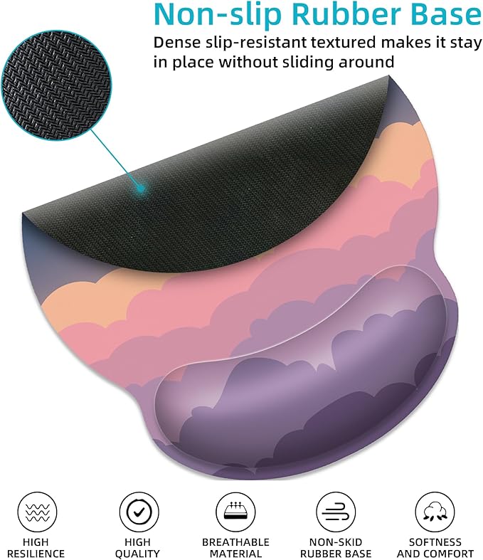 Ergonomic Mouse Pad with Wrist Support,Pink Rainbow Mouse Pad with Wrist Rest,Relieve Wrist Pain Mousepad Non-Slip Rubber Base,Cute Mouse Pads for Desk,Computers,Laptop,Office,Gaming,Accessories