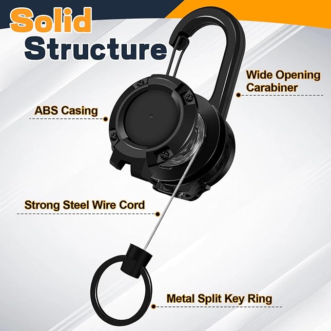 Heavy Duty Retractable Keychain, 3 Pack, Retractable ID Badge Holder Reel, Tactical ID Badge Reel, Key Ring Outdoor (Black, Black, Black)