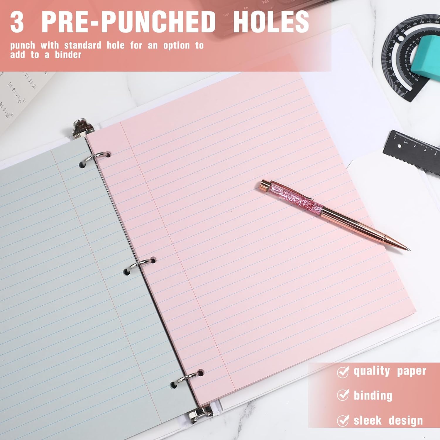 PerKoop 12 Pack 600 Sheets Colored Lined Paper Bulk Wide Ruled 8 x 10.5 Inches, Pastel Loose Leaf Notebook Paper 3 Hole Punched Filler for Back School Classroom Supplies(Fantasy Color)