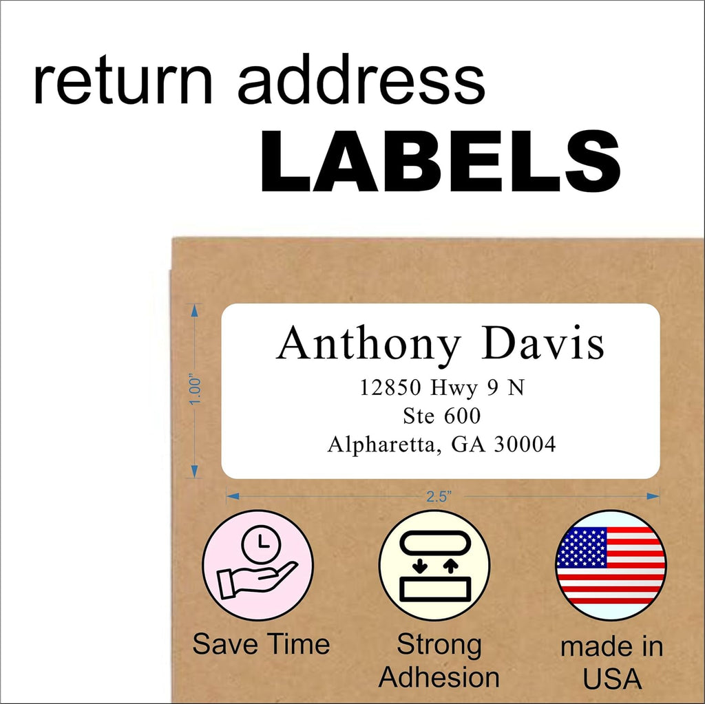 White Address Labels for Business - Personalized Return Address Labels, Custom Mailing Labels, Shipping Stickers for Envelopes and Packages (Serif Font)