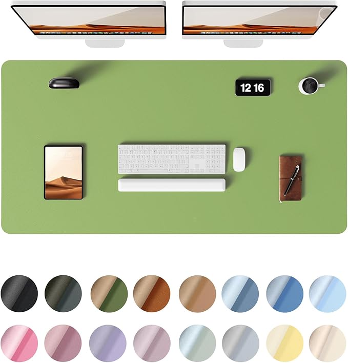 YSAGi Leather Desk Protector, Office Mat, Large Mouse Mat, Non-Slip PU Leather Blotter, Laptop Desk Pad, Waterproof Writing Pad for Office and Home (Leaf Green, 47.2" x 23.6")