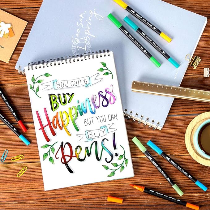 Art Markers Dual Brush Pens for Coloring, 60 Artist Colored Marker Set, Fine and Brush Tip Pen Art Supplier for Adult Coloring Books, Bullet Journaling, Drawing