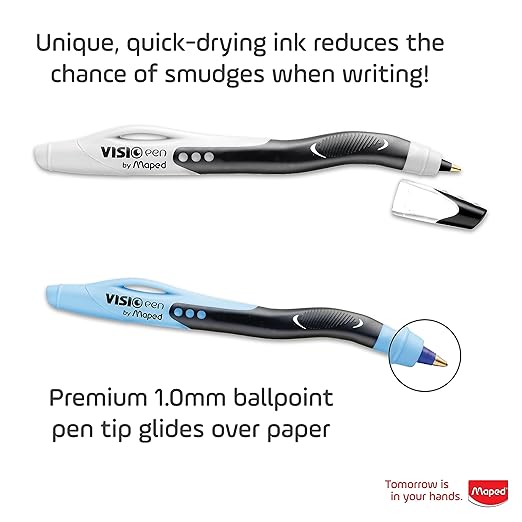 Maped - Visio Left-Handed Quick-Drying Ballpoint Pen - 3 Pack - Left Handed - Innovative