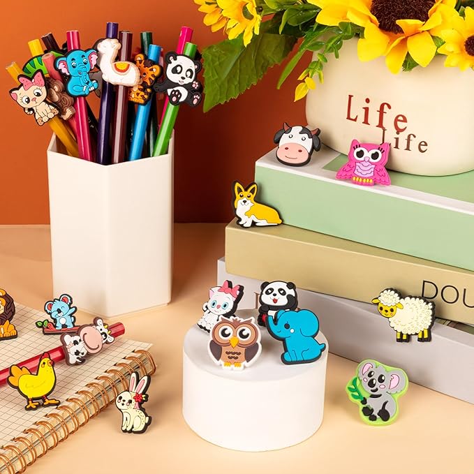 WDAHDHP Pencil Toppers Bulk for Kids, 50Pcs Cute Pencil Clip Topper Pencil Charms Classroom Prizes School Rewards for Students