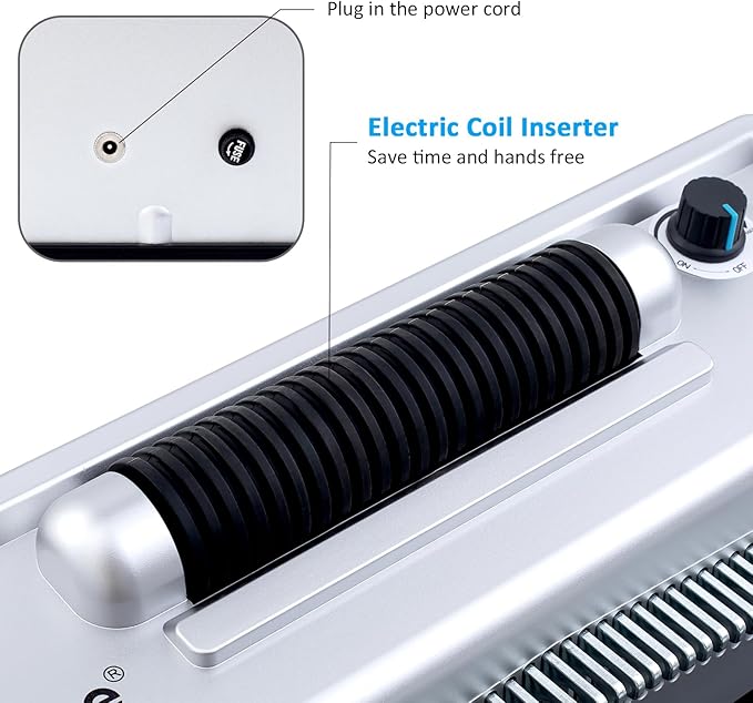 TIANSE Spiral Coil Binding Machine, Manual Book Maker Punch Binder with Electric Coil Inserter, Comes with 100pcs 5/16" Plastic Coil Binding Spines & Plier for Letter Size, A4, A5 or Smaller Sizes