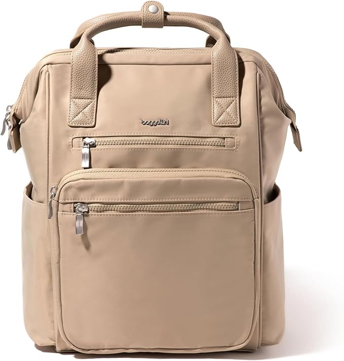 Baggallini Chelsea Laptop Backpack, Taupe Twill