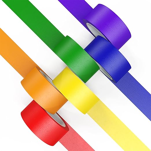Colored Masking Tape 6 Rolls, 1 inch Wide x 14.3 Yards Long, Craft Tape Color Painters Tape Colorful Art Tape Rainbow Labeling Tapes Marking Tape for Kids Crafts Moving Classroom, 6 Colors