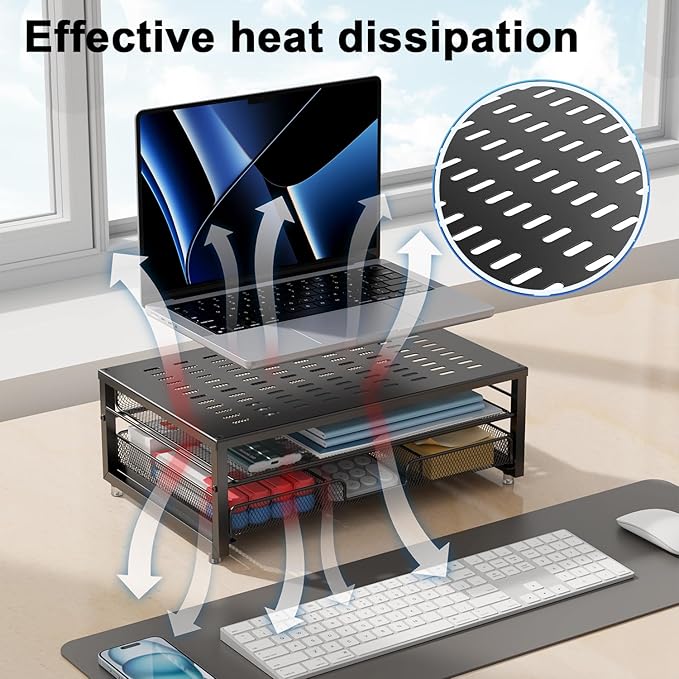 gianotter Computer Monitor Stand Riser, Desk Organizers and Accessories with Drawer, Office Desk Accessories & Workspace Desktop Organizers Storage for Classroom Office Supplies (Black)