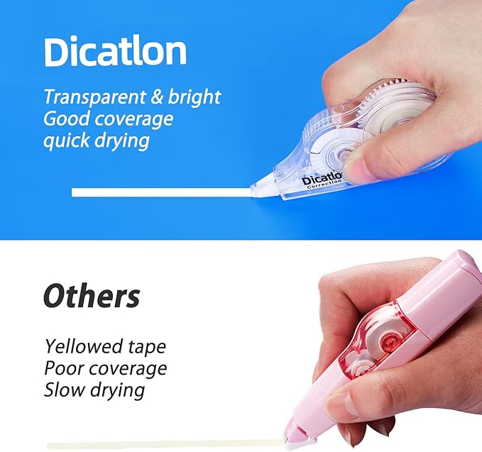 Quick Dry Whiteout Correction Tape Tear Resistant Liquid Paper Pen Shaped Applicator,Highly Suitable for Students,Office Workers,Home,Easy to Use Enhance Study,Work Efficiency,10pcs 1/5"X39Ft