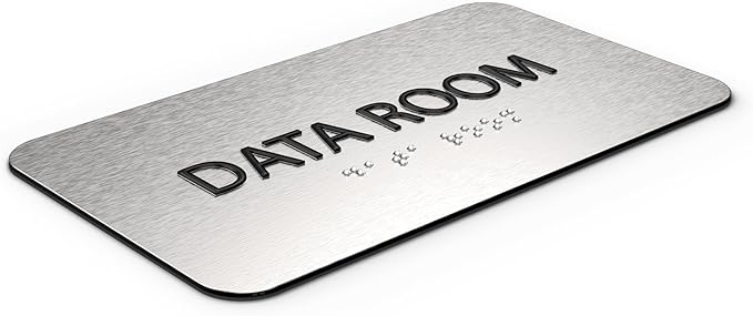 Data Room Sign for Business - Office Signs, Aluminum Brushed Silver, Tamper-Proof, Heavy Duty Mounting Tape, Easy Install, Office Décor, ADA Compliant, Grade 2 Braille (7” W x 4” H) ADASigns.org