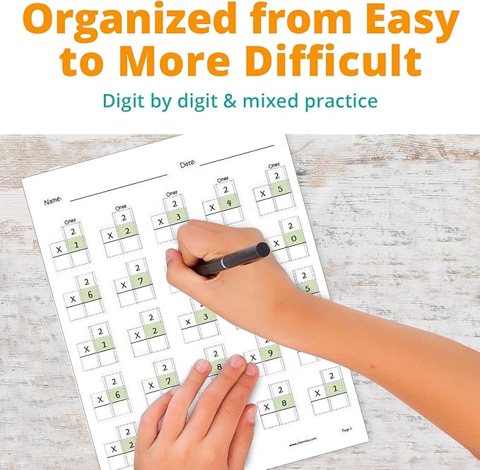 Channie's One Page A Day Single Digit (Beginner) Multiplication Math Problem Workbook for 2nd Graders and 3rd Grade Simply Tear Off On Page a Day For Math Repetition Exercise!