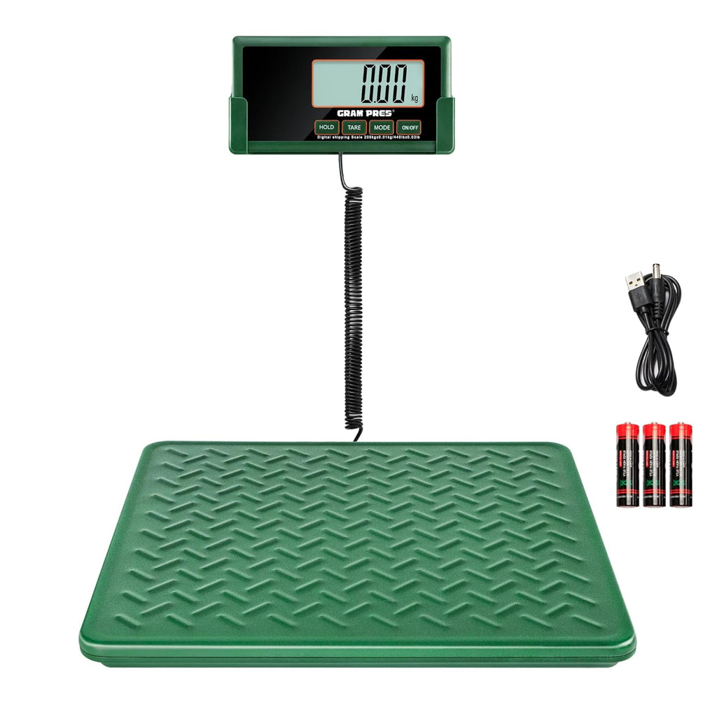Shipping Scale,440lbs/10g High Accuracy Digital Postal Scale, Durable Alloy Steel Platform, Heavy Duty Scale for Packages, Postage and Luggage, with Hold&Tare function, batteries&USB Powered
