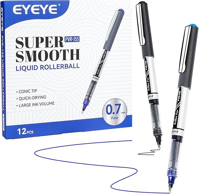 EYEYE 0.7mm Rollerball Pens Medium Point, 12 Pack 6 Colors Roller Ball Pen Quick Dry, Liquid Ink Pens Fine Point Smooth Writing Pen for Journaling, Note Taking, Office, School Supplies