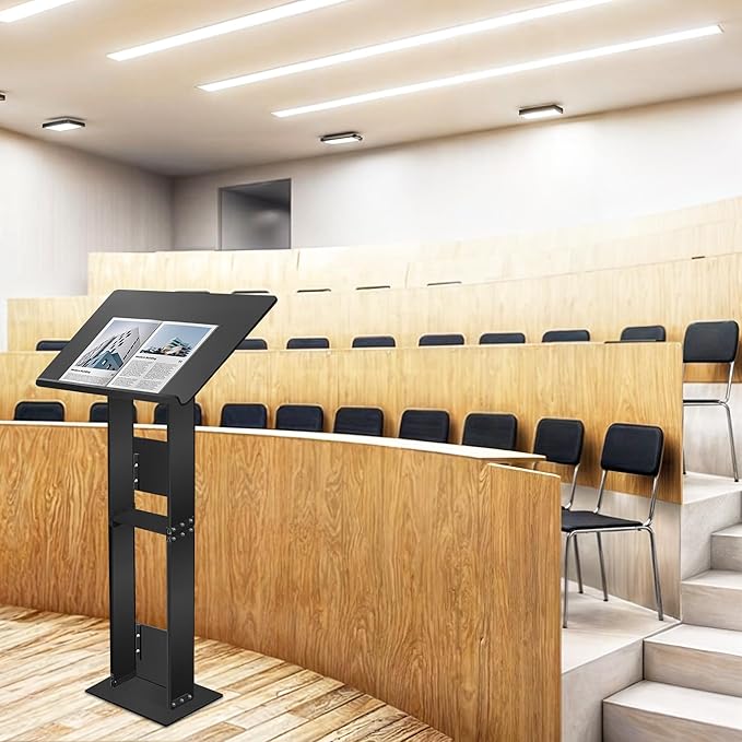 Podium Stand, Lecterns & Podiums, Acrylic Adjustable Angles with Metal Base, Podium for Church, Weddings, Classroom, Speech (Black, 24'' L x 16'' W x 43.5'' H)