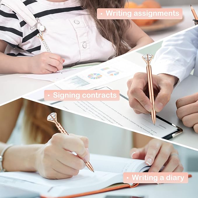 PASISIBICK 16 Pcs Rose gold Diamond Pens with Polka Dots - Bling Wedding Gifts for Women Bridesmaid Coworkers Metal Ballpoint Pens with Black Ink (Rose Gold with White Polka Dots)