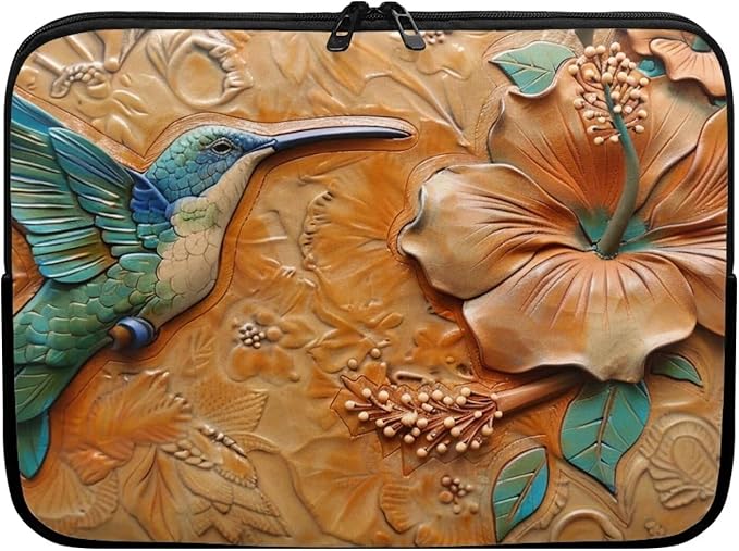 Hibiscus Hummingbird Printed Computer Case Bag for Girls Boys, Washable 13 Inch Laptop Bag Carrying Case Laptop Briefcase Neoprene with Zipper, Compatible with Various Computers, Pink