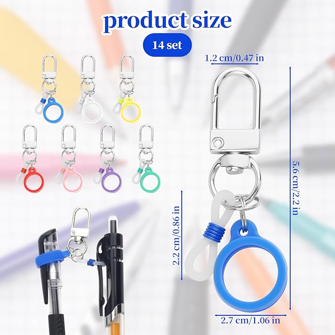 Retractable Pen Holders, 14 Set Silicone Pen Holder with Lobster Clasp, Clip on Pens Holder for Badge Reel, Perfect Pen Holder f1or Lanyard, Badge Pen Holder for Nurses, Badge Reel Accessories