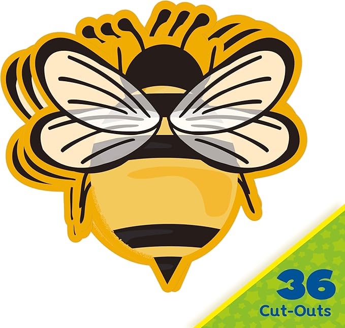 Eureka Bumble Bee Paper Cut-Out Classroom Decorations for Teachers, 36 Pieces