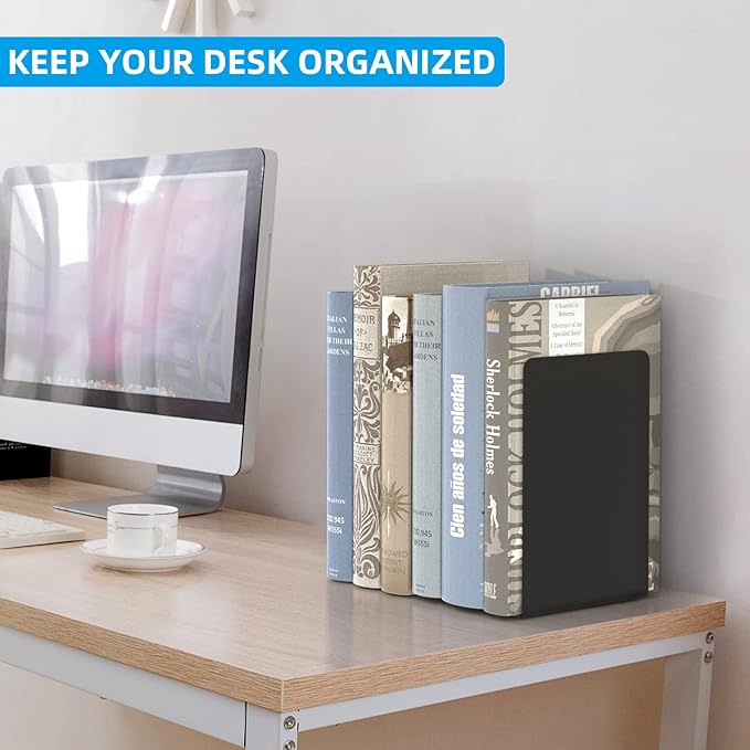 VFINE Bookend, Black Metal Book Ends, Book Ends for Shelves Heavy Duty Bookends, Bookend for Shelves, Book Ends for Heavy Books,Bookend Stopper, Black Bookends 3 Pairs