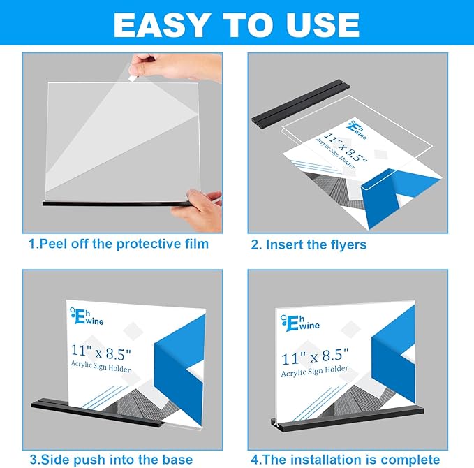 EHWINE 3 Pack Acrylic Sign Holder 8.5 x 11 Horizontal, Double-Sided Stand up Table Top Sign Holders, Clear Acrylic Picture Frame Menu Flyer Paper Holder Display Stand for Office Business Store Wedding Party(Black Base)