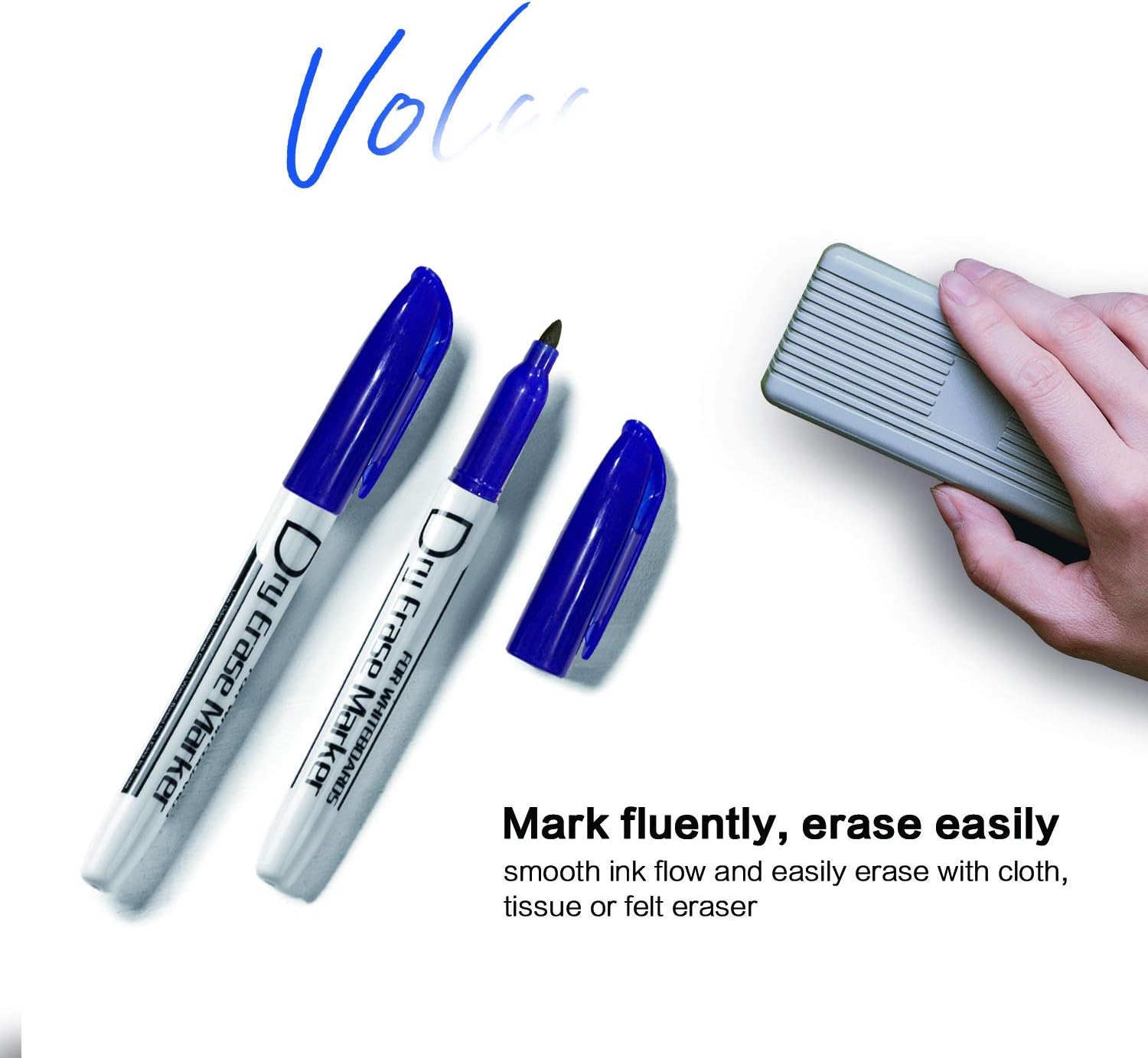 Volcanics Blue Dry Erase Markers Low Odor Fine Whiteboard Markers Thin Box of 12