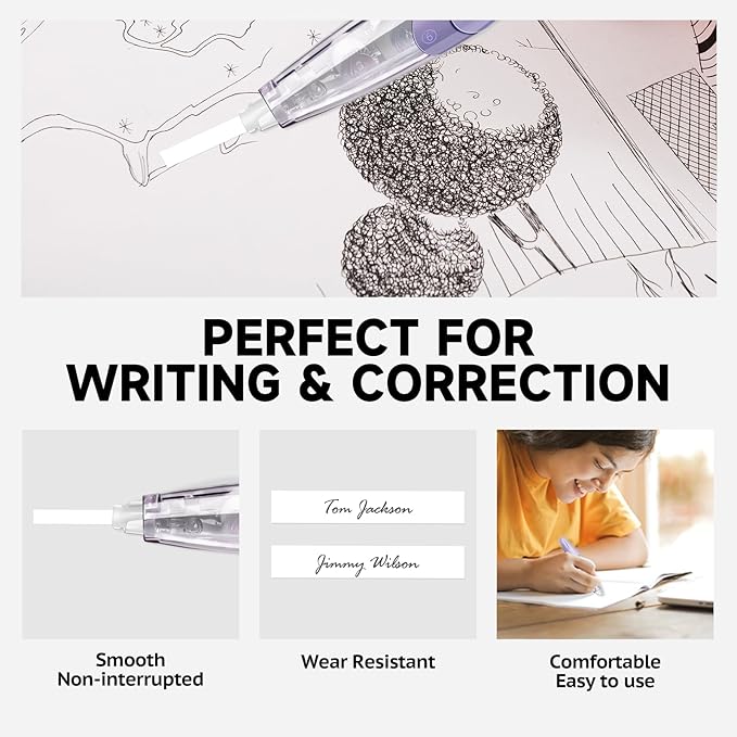 Refillable Retractable Correction Tape, Pen Shaped Smooth Pull Correction Tape Set, Correction Tape, Japanese Aesthetic Cute Correction Tape for Office Supplies, 4 PCS (ZH-87)