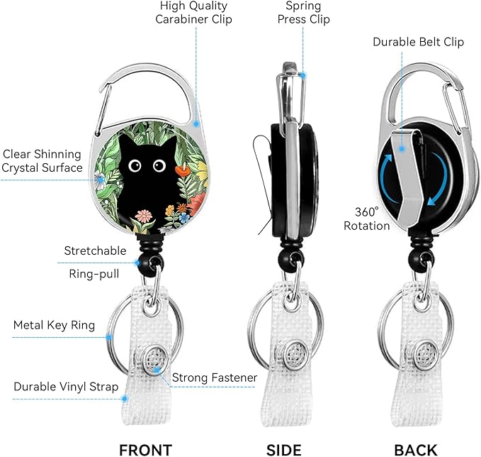 Cute Cat Hidden in The Flowers Badge Holder with Retractable Reel and Breakaway Lanyard，Badge Clips Retractable Heavy Duty Badge Reel，ID Holder with Breakaway Lanyard for School Nurse Office Teen ﻿2