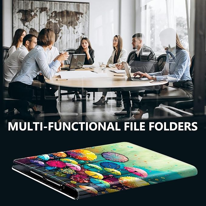 PU Leather Padfolio Folder Clipboard Portfolios Organizer Conference Document Organizer with Business Card Holder Storage Clipboard Writing Pad,Colored Mushroom