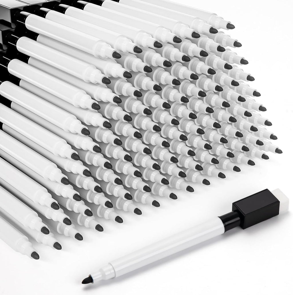 100 Pcs Black Magnetic Dry Erase Markers with Eraser Cap, White Board Mini Dry erase Markers Bulk, Fine Point Tip Student White Board Markers for Teachers Office School Supplies