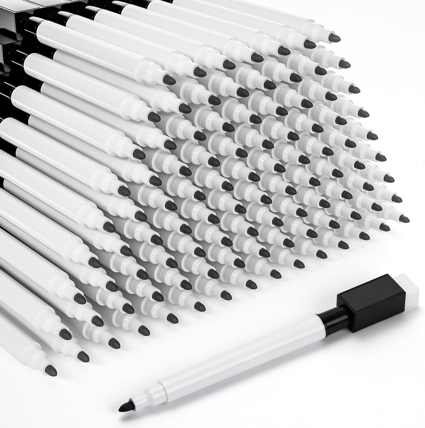100 Pcs Black Magnetic Dry Erase Markers with Eraser Cap, White Board Mini Dry erase Markers Bulk, Fine Point Tip Student White Board Markers for Teachers Office School Supplies