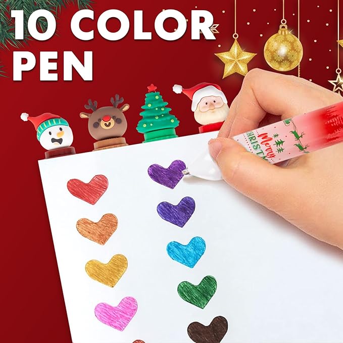 Cute Cartoon Christmas Multicolor Ballpoint Pen 0.7 mm, 10-in-1 Colored Pens Fine Point Retractable Ballpoint Pens for Office School Students Kids Birthday Gift, 5 Pack