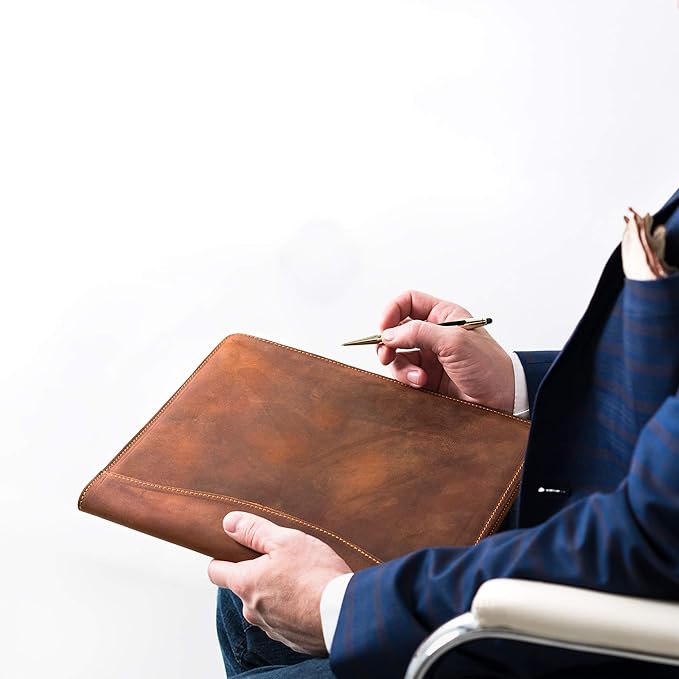 PEGAI Handmade 100% Leather Padfolio, Legal Pad Organizer for Business School Office Conference, Heavy Duty Full Grain Cow Hide Resume Interview Folio, Amazing Gift Idea | Marshall (Mahogany Brown)