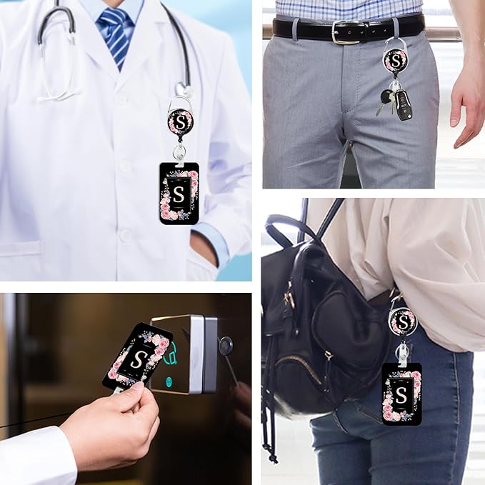 A-Z Badge Holder with Retractable Reel and Breakaway Lanyard Badge Clips Retractable Heavy Duty Badge Reel，Keychain，ID Holder with Breakaway Lanyard for School Nurse Office Teen S